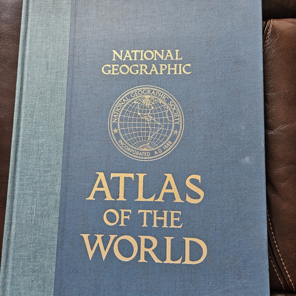 Vintage National Geographic Blue and White Atlas Of The World